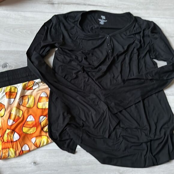 BIRDIE BEAN‎ CANDY CORN WOMEN'S LOUNGE SET BLACK/ORANGE S NWT IN PKG - Picture 6 of 6